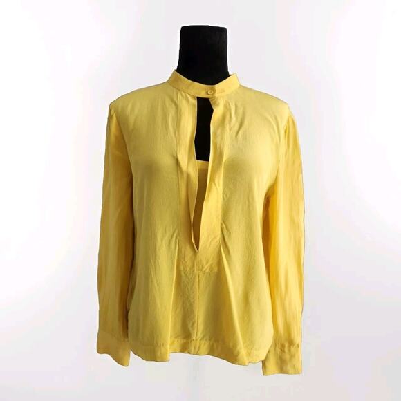Bcbgmaxazria Clement Sunflower Yellow Long Sleeve Key Hole Blouse Medium Read - Picture 1 of 8